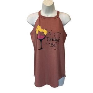 Women's S Small Drinker Bell Disney Wine Glass Mauve Sleeveless Tank Top